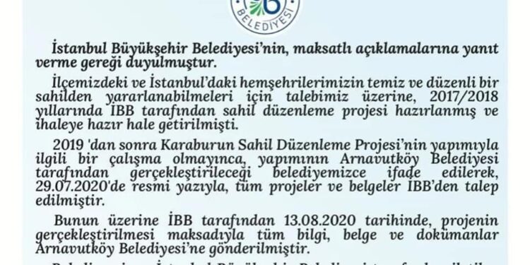 Arnavutköy Belediyesi’nden “Karaburun” açıklaması